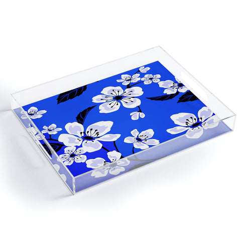 PI Photography and Designs Blue Sakura Flowers Acrylic Tray