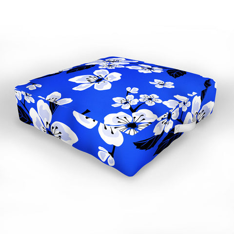 PI Photography and Designs Blue Sakura Flowers Outdoor Floor Cushion