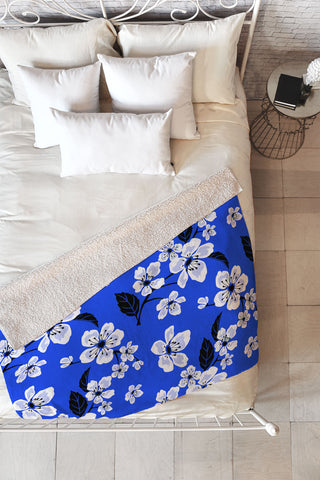 PI Photography and Designs Blue Sakura Flowers Fleece Throw Blanket