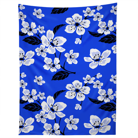 PI Photography and Designs Blue Sakura Flowers Tapestry