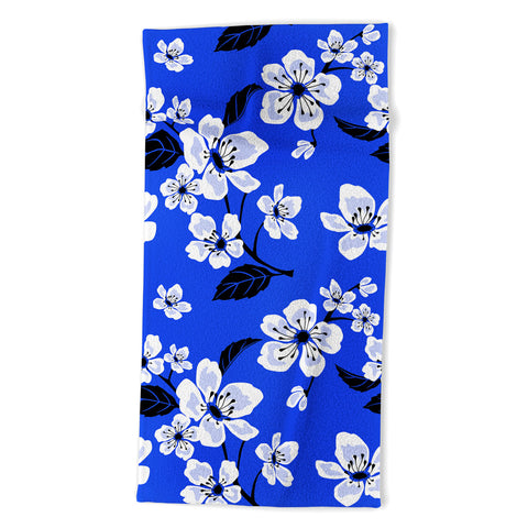 PI Photography and Designs Blue Sakura Flowers Beach Towel