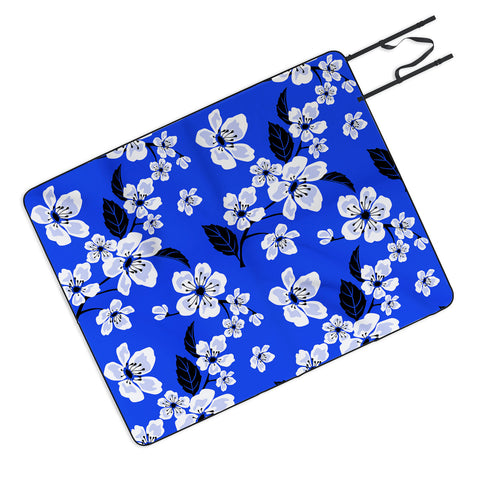 PI Photography and Designs Blue Sakura Flowers Picnic Blanket