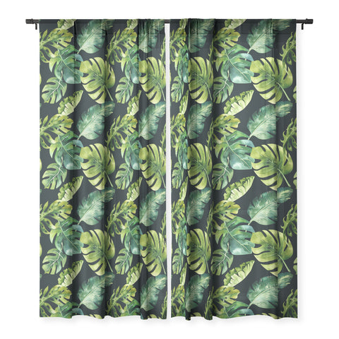 PI Photography and Designs Botanical Tropical Palm Leaves Sheer Window Curtain