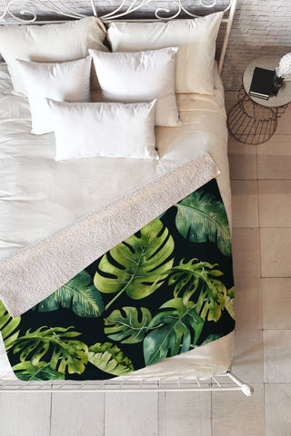 PI Photography and Designs Botanical Tropical Palm Leaves Fleece Throw Blanket