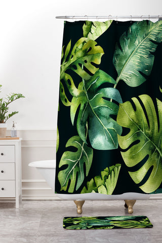 PI Photography and Designs Botanical Tropical Palm Leaves Shower Curtain And Mat