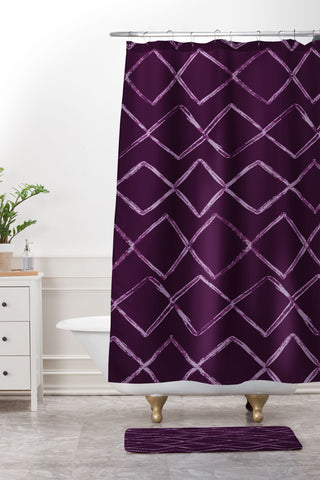 PI Photography and Designs Chevron Lines Purple Shower Curtain And Mat