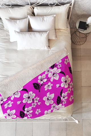 PI Photography and Designs Fuschia Sakura Flowers Fleece Throw Blanket