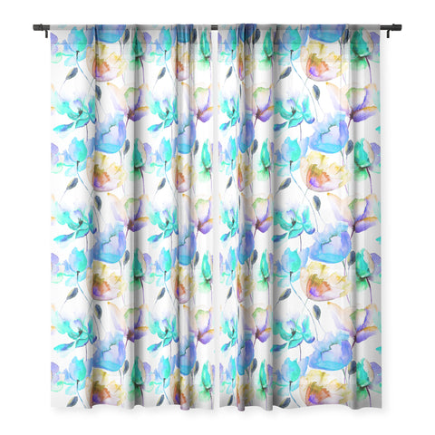 PI Photography and Designs Multi Color Poppies and Tulips Sheer Window Curtain