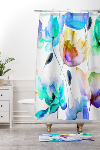 PI Photography and Designs Multi Color Poppies and Tulips Shower Curtain And Mat