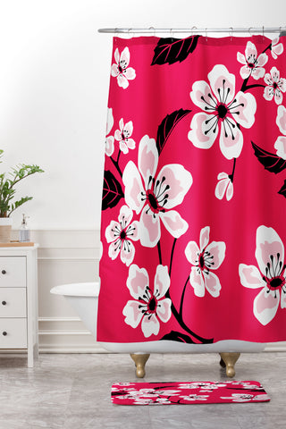 PI Photography and Designs Pink Sakura Cherry Blooms Shower Curtain And Mat