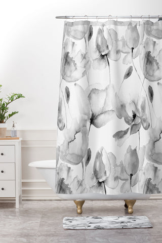 PI Photography and Designs Poppy Floral Pattern Shower Curtain And Mat