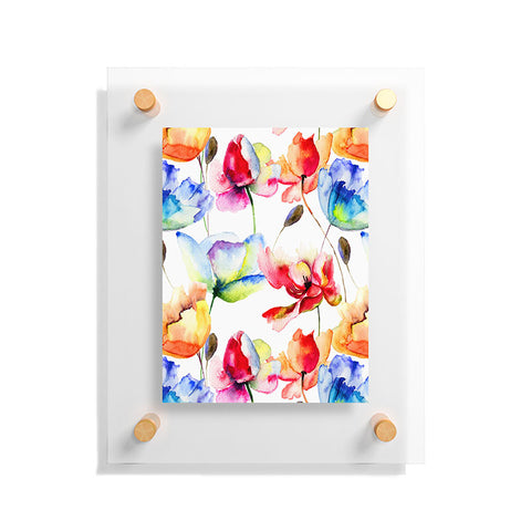 PI Photography and Designs Poppy Tulip Watercolor Pattern Floating Acrylic Print