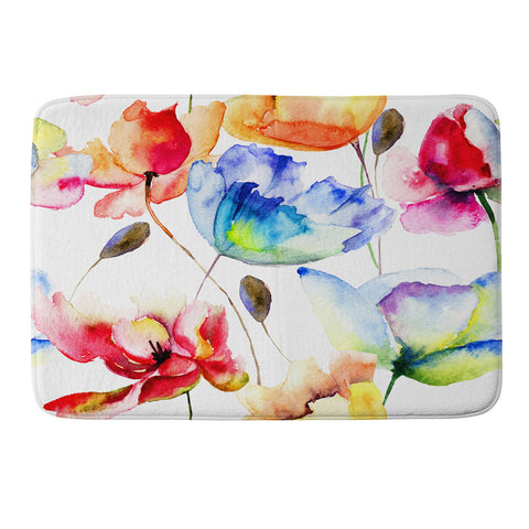 PI Photography and Designs Poppy Tulip Watercolor Pattern Memory Foam Bath Mat