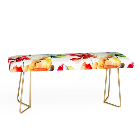 PI Photography and Designs Poppy Tulip Watercolor Pattern Bench