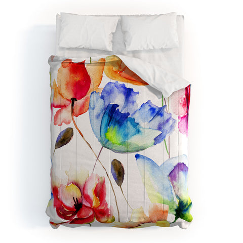 PI Photography and Designs Poppy Tulip Watercolor Pattern Comforter