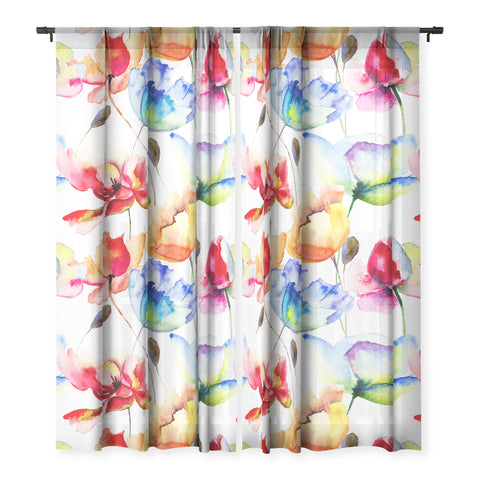 PI Photography and Designs Poppy Tulip Watercolor Pattern Sheer Non Repeat