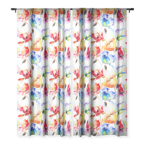 PI Photography and Designs Poppy Tulip Watercolor Pattern Sheer Window Curtain