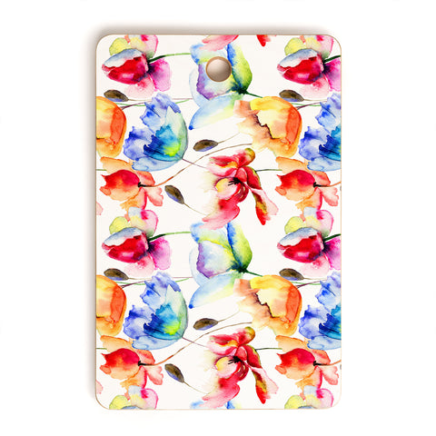 PI Photography and Designs Poppy Tulip Watercolor Pattern Cutting Board Rectangle