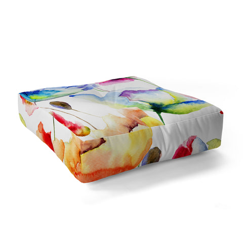 PI Photography and Designs Poppy Tulip Watercolor Pattern Floor Pillow Square