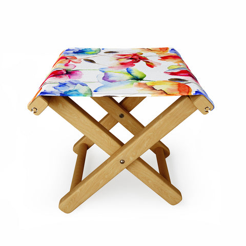 PI Photography and Designs Poppy Tulip Watercolor Pattern Folding Stool