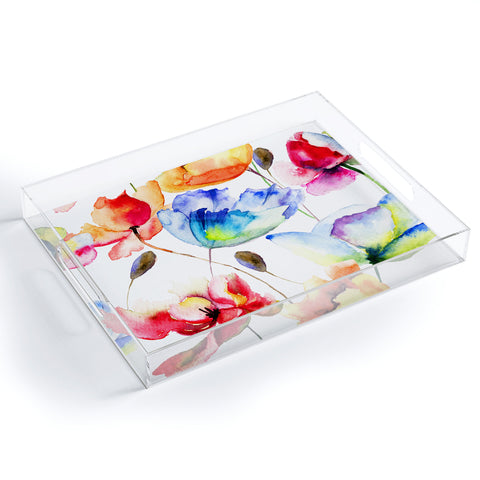 PI Photography and Designs Poppy Tulip Watercolor Pattern Acrylic Tray