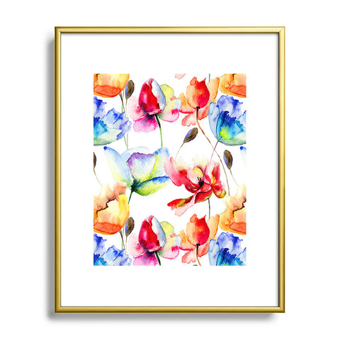 PI Photography and Designs Poppy Tulip Watercolor Pattern Metal Framed Art Print
