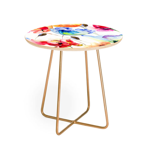 PI Photography and Designs Poppy Tulip Watercolor Pattern Round Side Table
