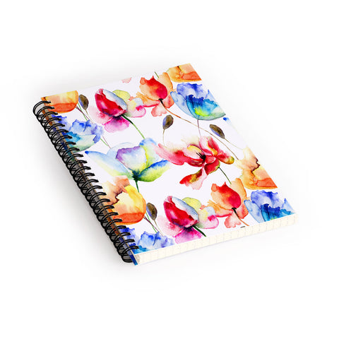 PI Photography and Designs Poppy Tulip Watercolor Pattern Spiral Notebook