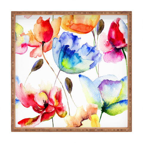 PI Photography and Designs Poppy Tulip Watercolor Pattern Square Tray