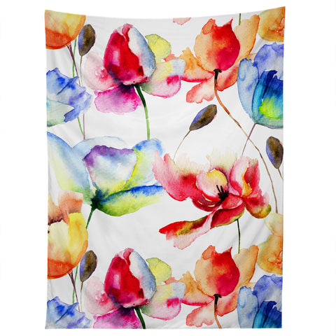 PI Photography and Designs Poppy Tulip Watercolor Pattern Tapestry