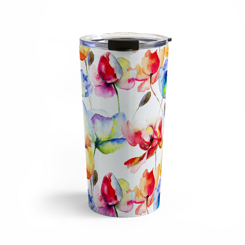 PI Photography and Designs Poppy Tulip Watercolor Pattern Travel Mug