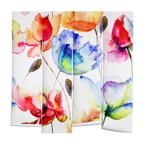 PI Photography and Designs Poppy Tulip Watercolor Pattern Wall Mural
