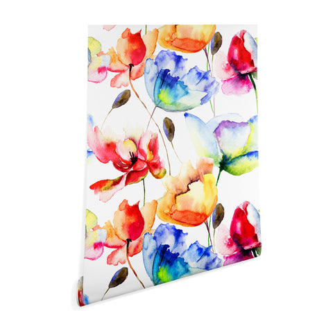 PI Photography and Designs Poppy Tulip Watercolor Pattern Wallpaper
