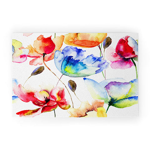 PI Photography and Designs Poppy Tulip Watercolor Pattern Welcome Mat