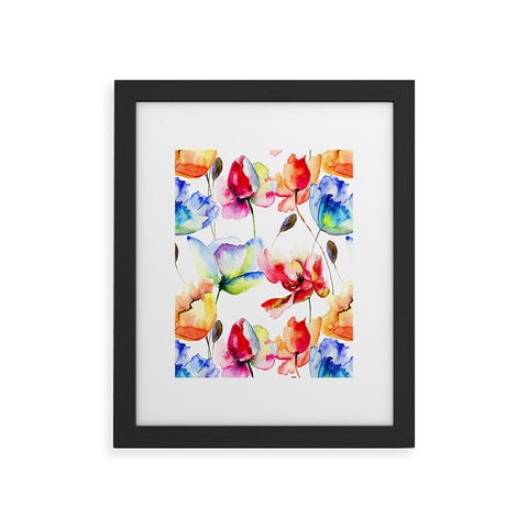 PI Photography and Designs Poppy Tulip Watercolor Pattern Framed Art Print