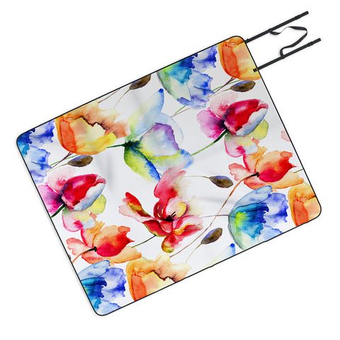 PI Photography and Designs Poppy Tulip Watercolor Pattern Picnic Blanket