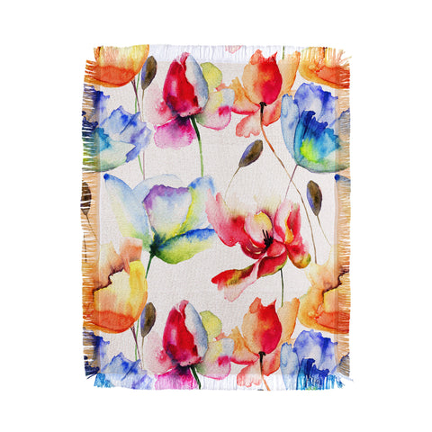 PI Photography and Designs Poppy Tulip Watercolor Pattern Throw Blanket