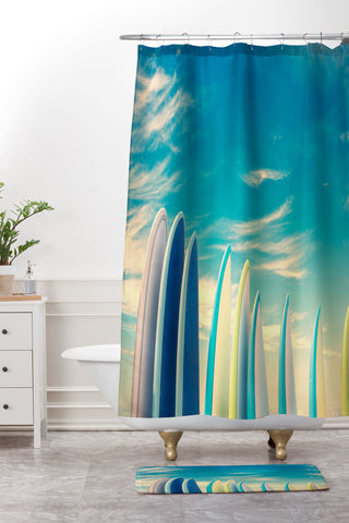 PI Photography and Designs Retro Surfboard Tips Shower Curtain And Mat