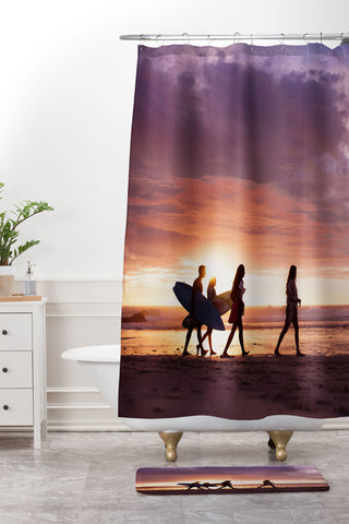 PI Photography and Designs Surfers Sunset Photo Shower Curtain And Mat