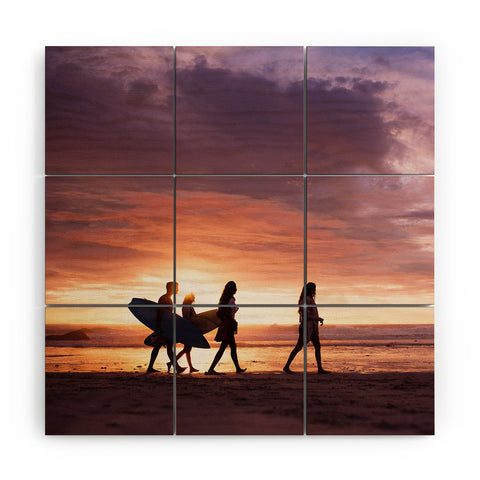 PI Photography and Designs Surfers Sunset Photo Wood Wall Mural