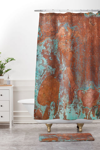 PI Photography and Designs Tarnished Metal Copper Texture Shower Curtain And Mat