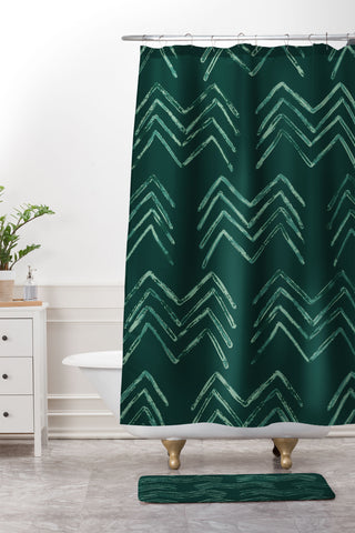 PI Photography and Designs Tribal Chevron Green Shower Curtain And Mat