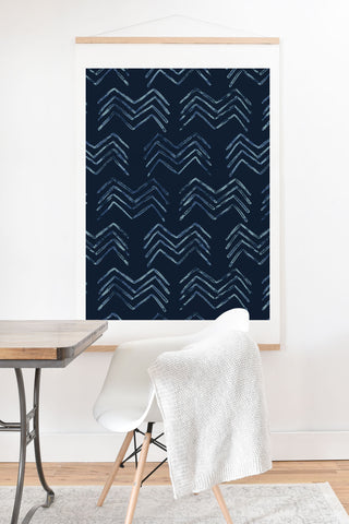 PI Photography and Designs Tribal Chevron Navy Blue Art Print And Hanger