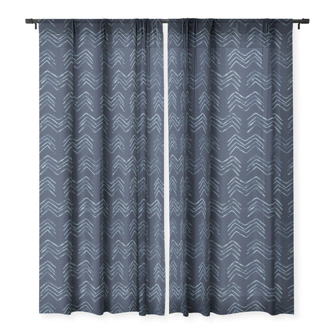 PI Photography and Designs Tribal Chevron Navy Blue Sheer Window Curtain