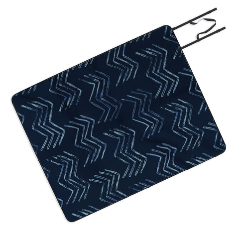 PI Photography and Designs Tribal Chevron Navy Blue Picnic Blanket