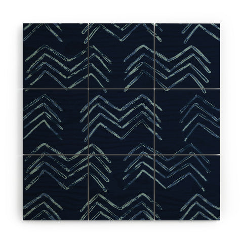 PI Photography and Designs Tribal Chevron Navy Blue Wood Wall Mural