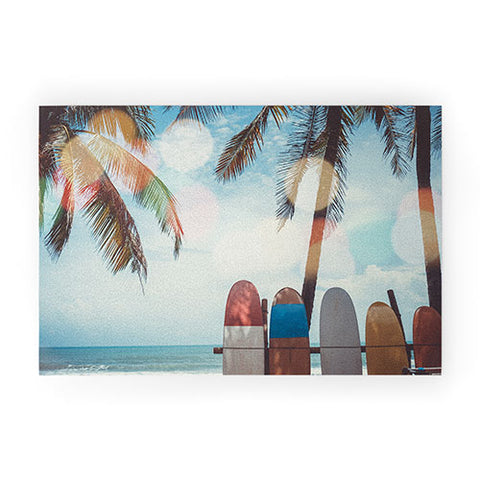 PI Photography and Designs Tropical Surfboard Scene Welcome Mat