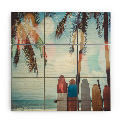 PI Photography and Designs Tropical Surfboard Scene Wood Wall Mural