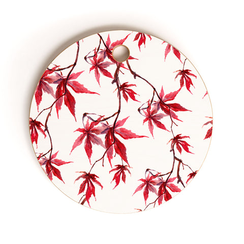 PI Photography and Designs Watercolor Japanese Maple Cutting Board Round