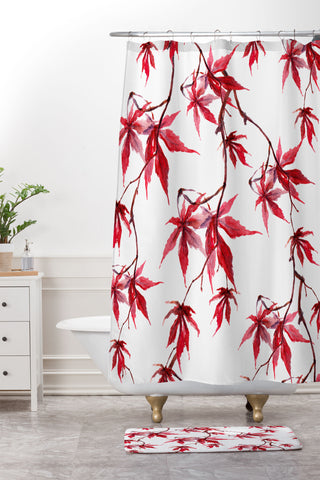 PI Photography and Designs Watercolor Japanese Maple Shower Curtain And Mat